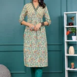 Light Yellow Floral Printed V Neck Kurta