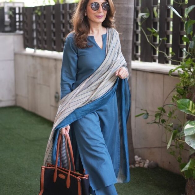 Navy Blue Rayon A Line Embroidered Kurta