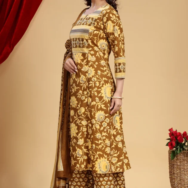 Mehandi Green Jaipuri Cotton Straight Printed Kurta Pant Suit Set