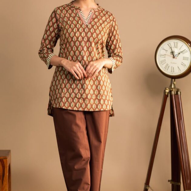 Dark Red Hand Block Printed Long Dress