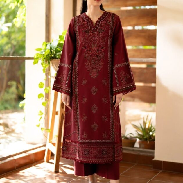 Red Floral Printed V Neck Kurta