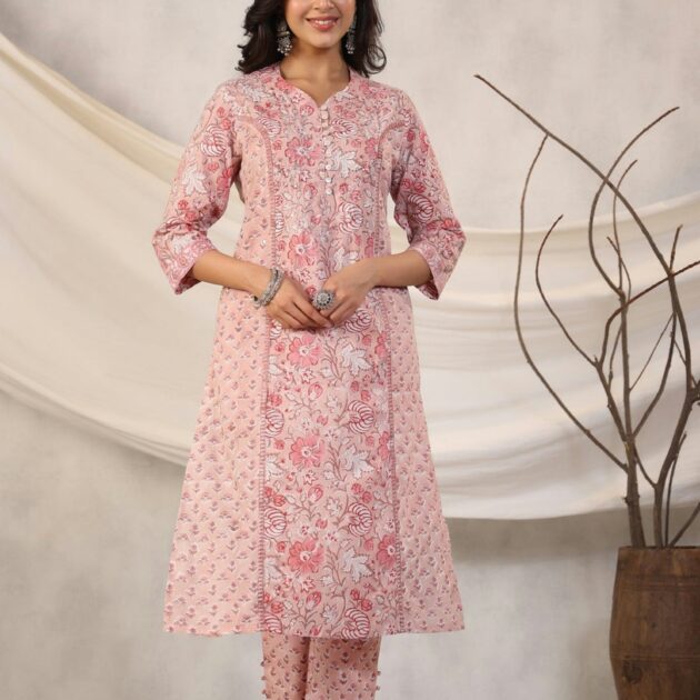 Light pink Straight Embroidered Kurta