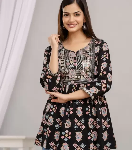 Women’s Rayon Printed Embroidered Top