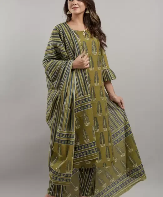 Women’s Cotton Printed Kurta Pant and Dupatta Set