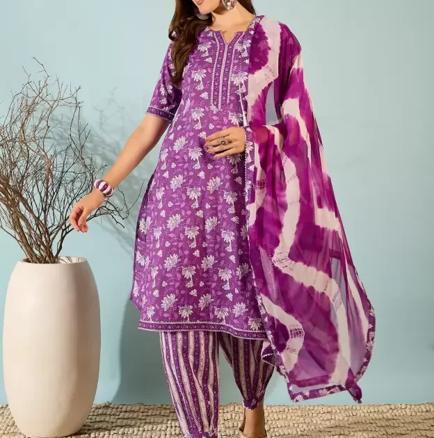 Women's Cotton Printed Kurta Pant and Dupatta Set