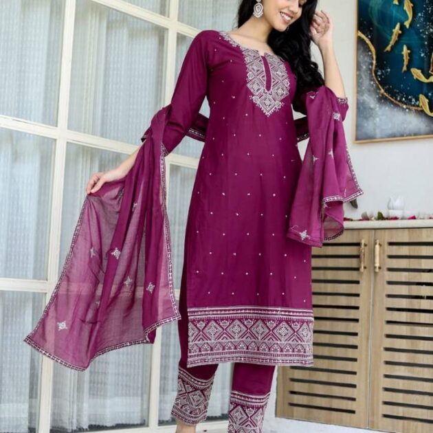 Premium cotton with heavy embroidery