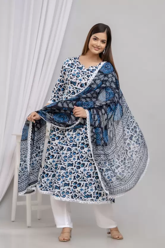Women’s Rayon Printed Anarkali Kurta Pant and Dupatta Set