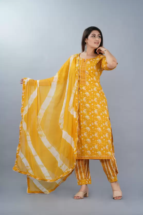 Women’s Cotton Printed Kurta Pant and Dupatta Set - Image 2