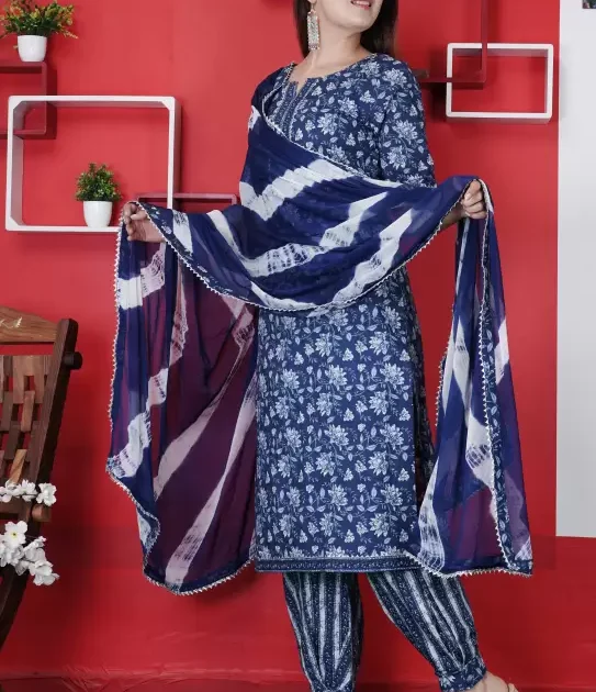 Women’s Cotton Printed Kurta Pant and Dupatta Set