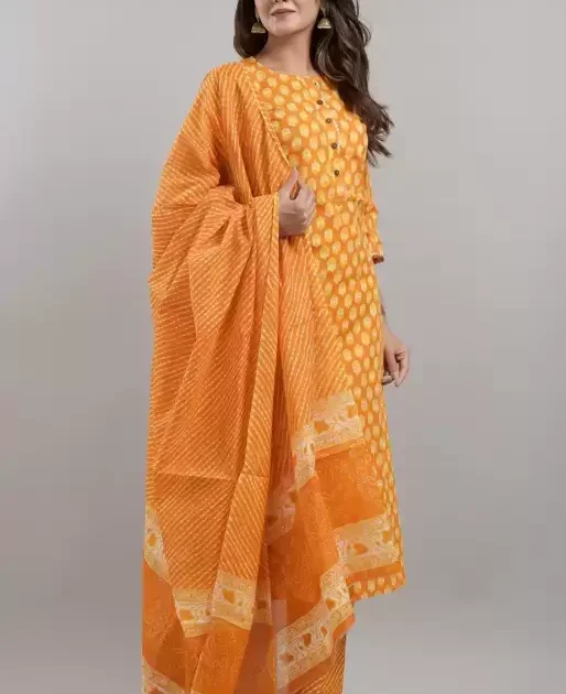 Women’s Cotton Printed Kurta Pant and Dupatta Set