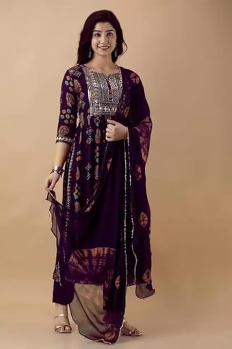 Women’s Rayon Nayra Cut Embroidery Kurta Pant and Dupatta - Image 3