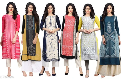 Women's Crepe Straight Kurta (Pack of 6)