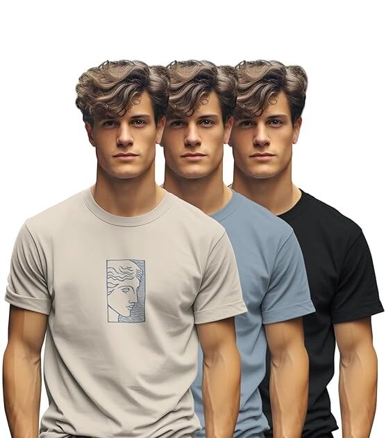 Men's Trendy Printed Crew Neck (Pack of 3)