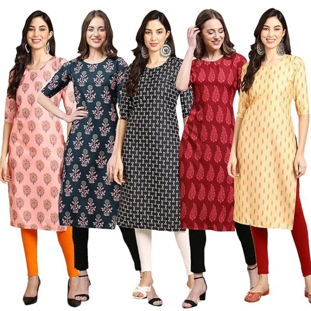 Women's Digital Print Straight Kurta (Pack of 5)
